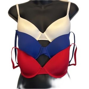 Bundle of 4 Calvin Klein T-Shirt Bras 32D, red, black, white and blue